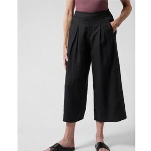 Athleta Playa Linen Wide Leg Cropped Pants Black Travel 798591 Size 12 NWOT